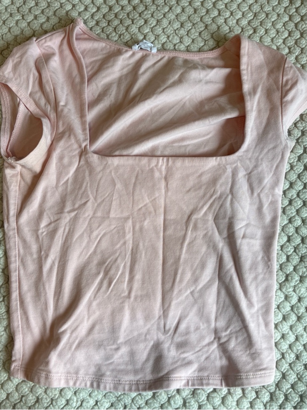 Garage Light Pink Square Neck Cap Sleeve Crop Top
